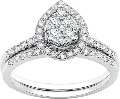 Set of sterling silver engagement rings in the shape of a pear with diamond.. DIAYTAR NIGERIA: The marketplace that brings affordable products to every Nigerian home in under 8 days.