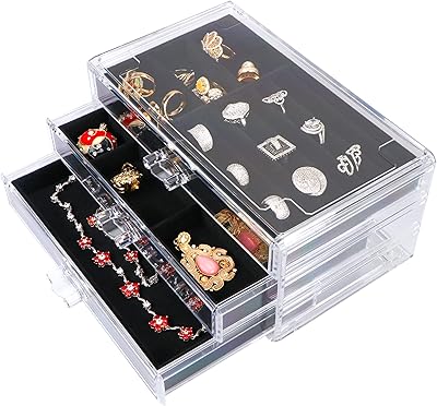 Homarket transparent jewelry box with 3 drawers in velvet for women.. Discover why millions choose DIAYTAR for affordable online shopping with delivery in just 5-8 days.