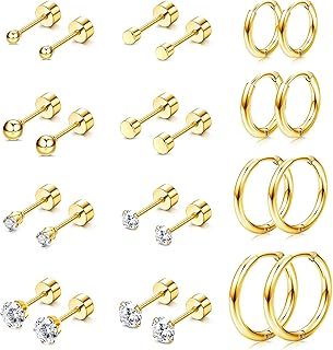 Set of multi-drilling earrings in surgical steel, Small golden creal earrings with pea in cubic zirconia, small hypoallergenic earrings for cartilage (12 pairs).. Discover the convenience of DIAYTAR NIGERIA's vast e-commerce platform with delivery in just 5-8 days.