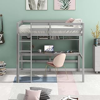 LCH Double Mezzanine Bed With Ergonomic Office and Storage Shelves, Solid Wooden Bed Frame with Land for Bedroom of Children and Adolescents, no upholstery required, gray gray.. DIAYTAR NIGERIA combines extensive product options with budget-friendly prices, delivered in 5-8 days.