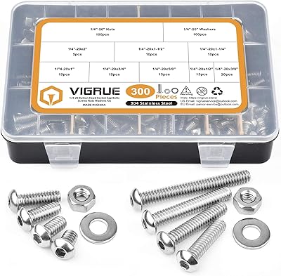 Vigro 300 rooms in stainless steel 304 1/4-20 UNC hexagonal head bolts screw flat rings with matching metals, 8 sizes (3/8.. Your new favorite way to shop online — DIAYTAR Nigeria.