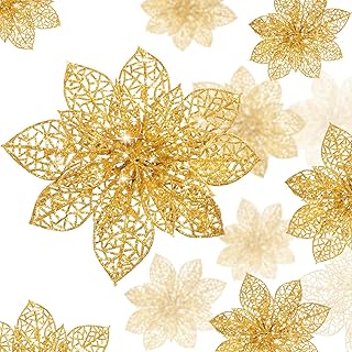 Artificial glitter poinsettia flowers, 24 pieces, 2 sizes, golden poinsettia flowers, tree floral decorations for New Years/Holidays/Seasonal/Wedding Festival, DIY Decorations.. Shop with purpose and save with DIAYTAR NIGERIA's extensive platform and nationwide delivery service.