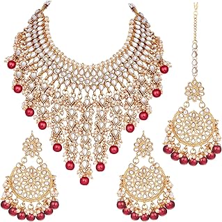 Traditional Indian jewelry set Bollywood Kundan necklace earrings and mang tika for women.. Big savings, small wait times — shop now at DIAYTAR Nigeria.