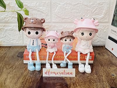 Home Sutra family doll figurine with hanging feet for living room shelf, interior decoration (batch of 4, resin, multicolored).. Experience the power of choice with DIAYTAR NIGERIA's vast catalog and affordable 5-8 day delivery.