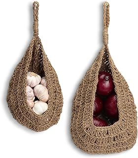 2 pieces storage basket hanging in jute for onions, storage baskets for potatoes, garlic and onions for the kitchen, wall storage basket for fruit and vegetables woven by hand.. DIAYTAR NIGERIA: Where affordability meets variety in Nigeria's most comprehensive online marketplace.