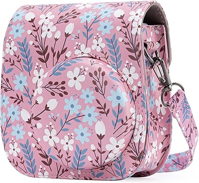 Fujifilm instax mini 11/9/8 instant camera case with accessories pocket for accessories and removable/adjustable strap, pink flowers, camera cases.. DIAYTAR NIGERIA: Where shopping is affordable, selection is vast, and delivery is always reliable.