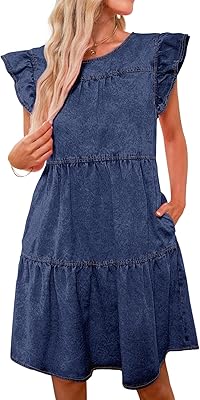 2023 denim dress for women, sleeveless summer nightie with ruffle sleeves, ample and loose folded mini dress.. Your budget-friendly online marketplace, DIAYTAR NIGERIA delivers a world of products in just 5-8 days.