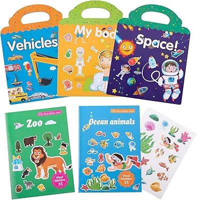 5 sets of reusable children's stickers for children - Kastwave static static adhesive stickers for toddlers aged 2 to 4, educational toys, learning books, birthday gifts (my body, zoo, vehicles, space, ocean animals).. Shop with confidence at DIAYTAR NIGERIA, enjoying competitive prices and delivery within 8 days.
