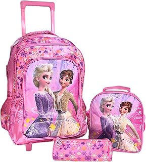 Luxury PVC backpack for children with cart including a main baggage bag on casters, a lunch bag and a backpack for boys and girls (18 ", pink.. You shop, we deliver — quick and easy with DIAYTAR Nigeria.