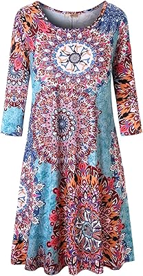 Luranee relaxed tunic dress with sleeves 3-4 and round neck for women with pockets.. DIAYTAR NIGERIA: Bringing quality products to your doorstep at prices that won't break the bank.