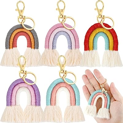 5 pieces of rainbow keychain in macrame woven with rainbow pampilles, car ring, bridge holder for bag, wallet, handbag for women.. Your one-click solution to affordable shopping, DIAYTAR NIGERIA delivers quality products nationwide.