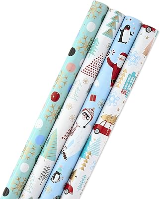 Hallmark Christmas gift wrap with lines cut out on the back, twisted Christmas (4, 120 square feet pack TTL) Yeti, Santa Claus, penguin, snowflakes, blue, gold, 5dxw1042.. Unlock access to a wide range of products with DIAYTAR NIGERIA's affordable e-commerce platform.