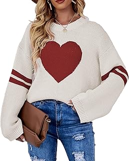 Large relaxed sweater for women with fine round neck and striped sleeves with heart pattern for Valentine's Day.. DIAYTAR NIGERIA combines affordability with convenience, delivering your purchases within 5-8 days.