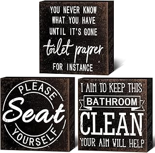 3 rooms fun bathroom panels, farm bathroom decor, bathroom accessories, rustic wooden bathroom decor, black and white decor, wall art, toilet support, wooden square panels for the house (chic style!.. Enjoy effortless shopping and speedy delivery with DIAYTAR Nigeria.