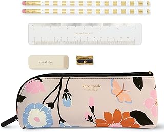 Kate Spade New York pencil bag with school supplies, zipper bag comprising 2 pens, pencil tail, gum and ruler, floral garden, trip.. DIAYTAR NIGERIA: Where shopping dreams become reality with affordable prices and prompt shipping.