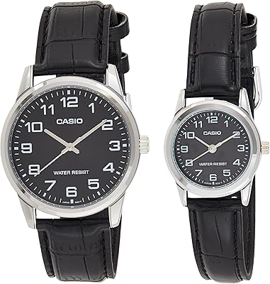 CASIO HIS & HERS couple watch with black dial and leather bracelet.. Fast delivery, fair prices, and full variety — only on DIAYTAR Nigeria.