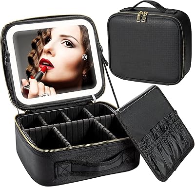 Travel makeup kit with lit mirror 3 adjustable colors scenarios, makeup bag with adjustable separator, professional travel makeup bag, black.. DIAYTAR NIGERIA: Where shopping is affordable, selection is vast, and delivery is always reliable.