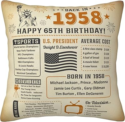 AOTBOort 65th Birthday Gifts For Men Women, 65th Birthday Decorations For Men Women, Gifts For 65 years Woman Man 65th Birthday Gifts For Elle Couses De Cushion 18x18 inches.. Experience the DIAYTAR difference with our vast product selection and delivery within 5-8 days.