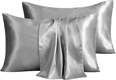 Satin pillowcase, set of 2 20 "x 30", silk satin pillowcase for hair and queen size with envelope closure (50 x 75 cm, silver gray).. DIAYTAR NIGERIA: Putting quality products within reach of every Nigerian through our affordable marketplace.