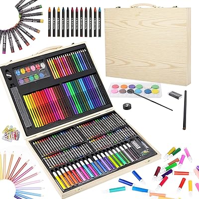 Portable art set of 180 pieces for children | Variety, drawing, painting, pencils, colored pencils, markers | Wooden case with oil pastels, pencils, colored pencils, markers, gift for teenagers.. Shop with purpose at DIAYTAR NIGERIA, where your money goes further and delivery is always prompt.
