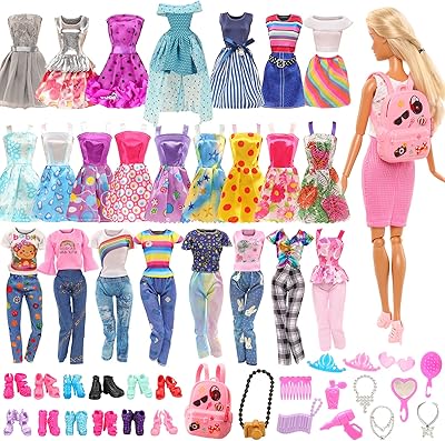 Barwa set of 15 pieces, 5 sets of fashionable dresses and relaxed clothing with 10 pairs of shoes, 13 accessories for 11.5 -inch girl doll, birthday and Christmas gift.. Discover the perfect shopping balance at DIAYTAR NIGERIA with competitive prices and prompt delivery.