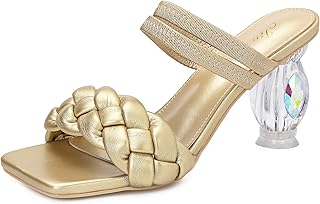 Braided sandals with thick heels and bare back for women, open end, high heels shoes, golden slides, 7, gold, 38 eu.. Shop without boundaries at DIAYTAR NIGERIA, offering extensive variety at prices you'll appreciate.