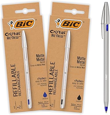 Bic Crystal RE Metal - Blue and Black Rechargeable Bic Rechargeable Pen, Package of 2 + 4 Bonus Refills.. Shop smarter with DIAYTAR NIGERIA's diverse marketplace and budget-friendly nationwide delivery.