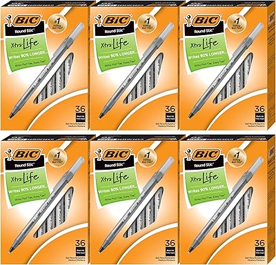 BIK RoundStick Extra Life BIK pen, average point 1.0 mm, black, 216 pieces.. DIAYTAR NIGERIA makes online shopping accessible with our budget-friendly prices and reliable shipping.