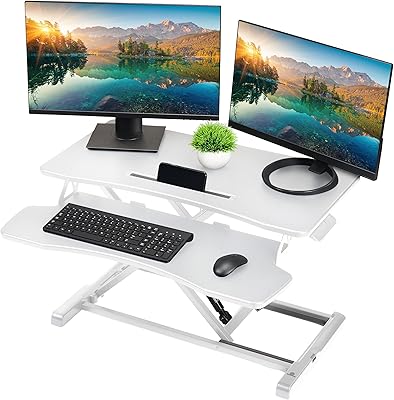 Standing computer table with desktop converter: seated support.. Experience convenient online shopping on DIAYTAR Nigeria — wide selection and affordable delivery.