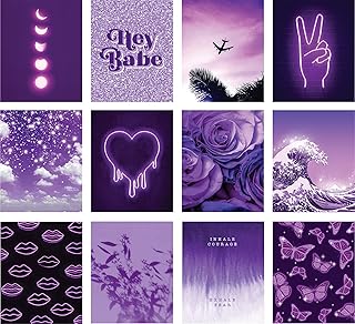 Set of Threaso purple wall stickers, 12 pieces 8x10, set of aesthetic wall stickers, purple aesthetic stickers for bedroom decoration, cute wall decoration for teenagers.. DIAYTAR NIGERIA: Creating access to affordable products for every Nigerian with our swift delivery service.