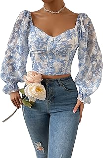 High short georglitter for women with collar in heart and bishop sleeves with floral print.. Need it fast? DIAYTAR Nigeria ships in just 5 to 8 days nationwide.