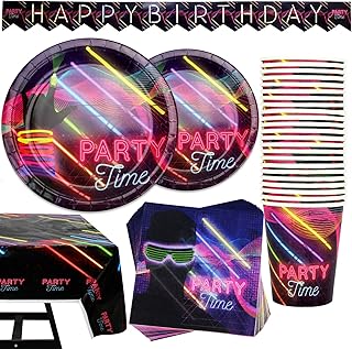 Set of phosphorescent themed party supplies of 102 pieces including a banner, plates, cups, towels and a tablecloth, for 25 people.. Unlock access to a wide range of products with DIAYTAR NIGERIA's affordable e-commerce platform.