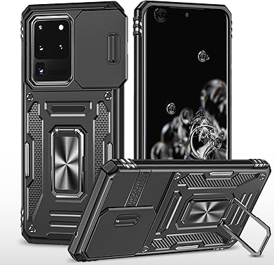Sliding camera cover for Samsung Galaxy S20 Ultra, crutch with integrated magnetic ring, 360 -degree rotation, Antichoc protection shell, black.. DIAYTAR NIGERIA bridges the gap between desire and affordability with nationwide delivery in under 8 days.