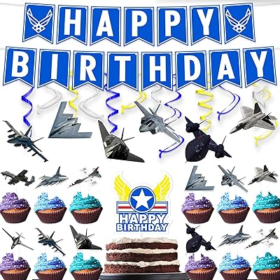 Kit of birthday party supplies for plane, air army cake decoration, cupcake decorations, suspended whirlwind lines, children's and teenage pilot birthday banners.. DIAYTAR NIGERIA: Where value shopping meets reliable 5-8 day delivery across the nation.