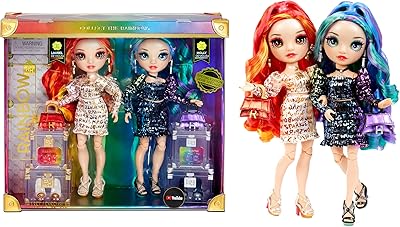 Mannequins dolls Laurel and Holly Davius Rainbow High Special Edition Twin (Pack of 2)-bearing multicolored outfits printed rainbow metallic with doll accessories, excellent gift/toy for children aged 6 to 12 years old.. DIAYTAR NIGERIA transforms wishes into deliveries with our affordable and reliable e-commerce platform.