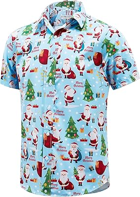 Shirt Christmas buttoned for men, funny, relaxed print, short sleeves, Hawaiian Santa's motif.. DIAYTAR NIGERIA delivers satisfaction with every purchase through our affordable and reliable service.