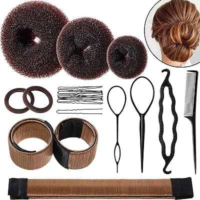 Garbage manufacturing kit, comprising 3 graduates, 2 markers for bun, 4 ponytail tools, 10 hair pins and 2 elastic bands for women and children (brown).. DIAYTAR NIGERIA: Empowering Nigerians with access to affordable products and reliable 5-8 day delivery.