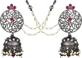 Mat black shea jewelry with pink ruby ​​hair chain, traditional Indian earrings for women and girls, copper, kundan.. Get what you need, when you need it — DIAYTAR Nigeria delivers fast.