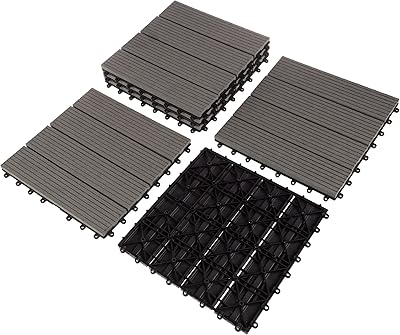 Terrace floor tiles - Set of 6 exterior wooden/nested plastic floor tiles - 5.8 square feet cover by Puregarden (gray).. DIAYTAR NIGERIA revolutionizes online retail with our extensive selection and dependable shipping service.