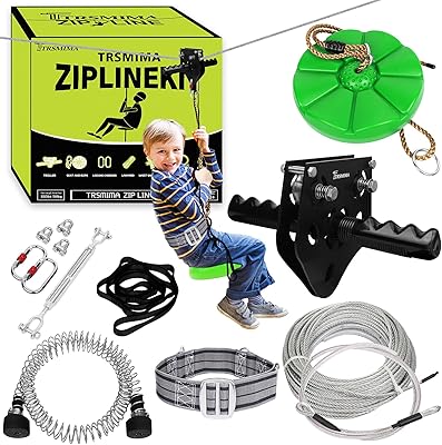 Set of 98 -foot ziplines for children and adults up to 330 lb with spring brake, safety harness, zipper cart with handle and thick seat, for entertainment in the garden.. DIAYTAR NIGERIA: Your trusted partner for affordable online shopping with reliable delivery timeframes.