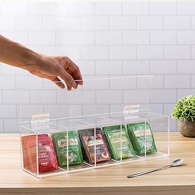 My Gift Modern and transparent storage box for luxury acrylic tea bags with 5 compartments and hinge cover, storage bin on kitchen counter for assortment of teas and spices.. Shop with confidence at DIAYTAR NIGERIA, Nigeria's premier affordable e-commerce platform.