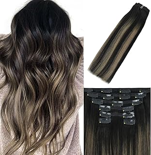 Hair extensions with Clips Black Natural Balayage with real chestnuts Human Hair 120g Professions for black # 1BT6P1B for black women in thick stainless steel ends complete 16 inches 7 pieces.. DIAYTAR NIGERIA: Revolutionizing accessibility to quality products at budget-friendly prices across Nigeria.