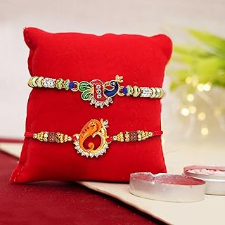Set of 2 rakhi for brother with hiya gift box with small greeting card and pack.. Enjoy the simplicity of shopping with DIAYTAR NIGERIA, offering vast choices delivered in just 5-8 days.
