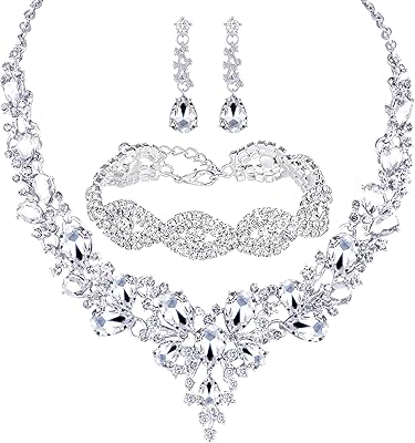 3/4 -piece bridal jewelry set for women, necklace, diadem, ring, bracelet, ear -shaped earrings, for wedding festival, metal, rhinestones.. Nigeria shops with DIAYTAR — wide selection, fast shipping, and great value.