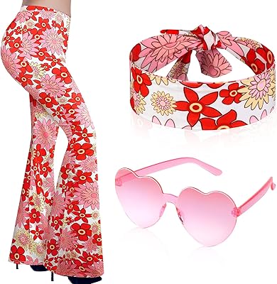 Tisancy 3 pieces women disco 70s Hippie style Hippie costume High pruning Large pants Boho Heart Glasses Bang.. DIAYTAR NIGERIA: Your trusted partner for affordable online shopping with reliable delivery timeframes.