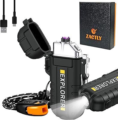 Zactly al07 Electric lighter Plasma double-arc USB Type C rechargeable flame, waterproof, windbreaker and dust with pocket lamp, strap and whistle, kitchen, campsite, outdoor survival tool (black).. Your ideal shopping partner, DIAYTAR NIGERIA offers extensive variety with reliable nationwide shipping.