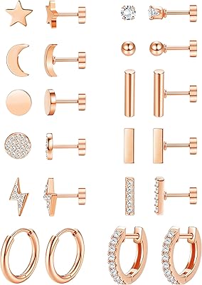 Set of flat-back pin earrings for women, multi-spotting earrings, hypoallergenic earrings with flat cartilage, stainless steel.. DIAYTAR NIGERIA brings the nation's largest product catalog to your doorstep at prices you'll appreciate.