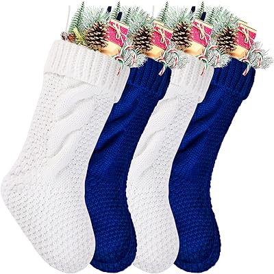 Kunida Christmas stockings, 14 -inch white and blue knitted stockings for Christmas decorations, 4 pieces.. Shop from our extensive catalog at DIAYTAR NIGERIA and enjoy doorstep delivery in just 5-8 days.