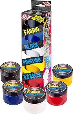 Set of basic colors of print ink on canvas, black, blue, white, yellow and red, 150 ml x 5.. DIAYTAR NIGERIA: Where shopping dreams become reality with affordable prices and prompt shipping.
