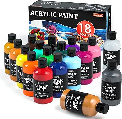 Acrylic painting, Shuttle Art 18 Colors Set of acrylic paint bottles (240 ml/8.12 Oz), rich pigmented acrylic paintings, bulk painting supplies for artists, beginners and children on rocks canvas ceramic canvas.. Experience the convenience of one-stop shopping with DIAYTAR NIGERIA's diverse and affordable marketplace.